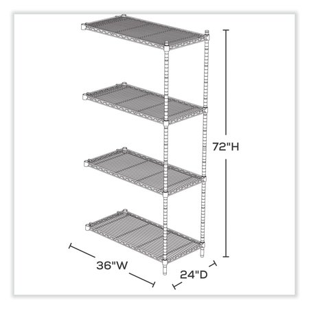 Safco Industrial Add-On Unit, Four-Shelf, 36w x 24d x 72h, Steel, Metallic Gray 5289GR